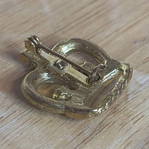 Vintage Gold Tone and Pink Rhinestone Crown Statement Brooch Pin - Picture 3 of 4